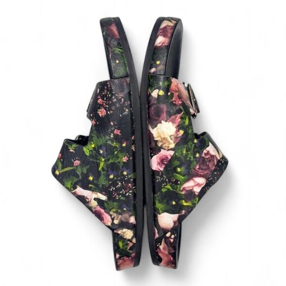 Authentic GIVENCHY Black Floral Print Leather Dual Strap Slides Size EU38 - Picture 9 of 12